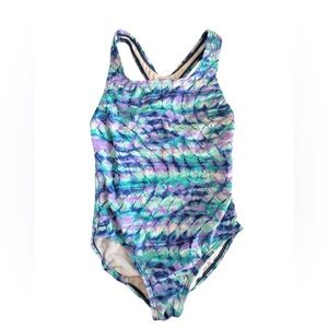 Speedo Girls Youth Tie Dye One Piece Swimsuit Size M Aqua Purple